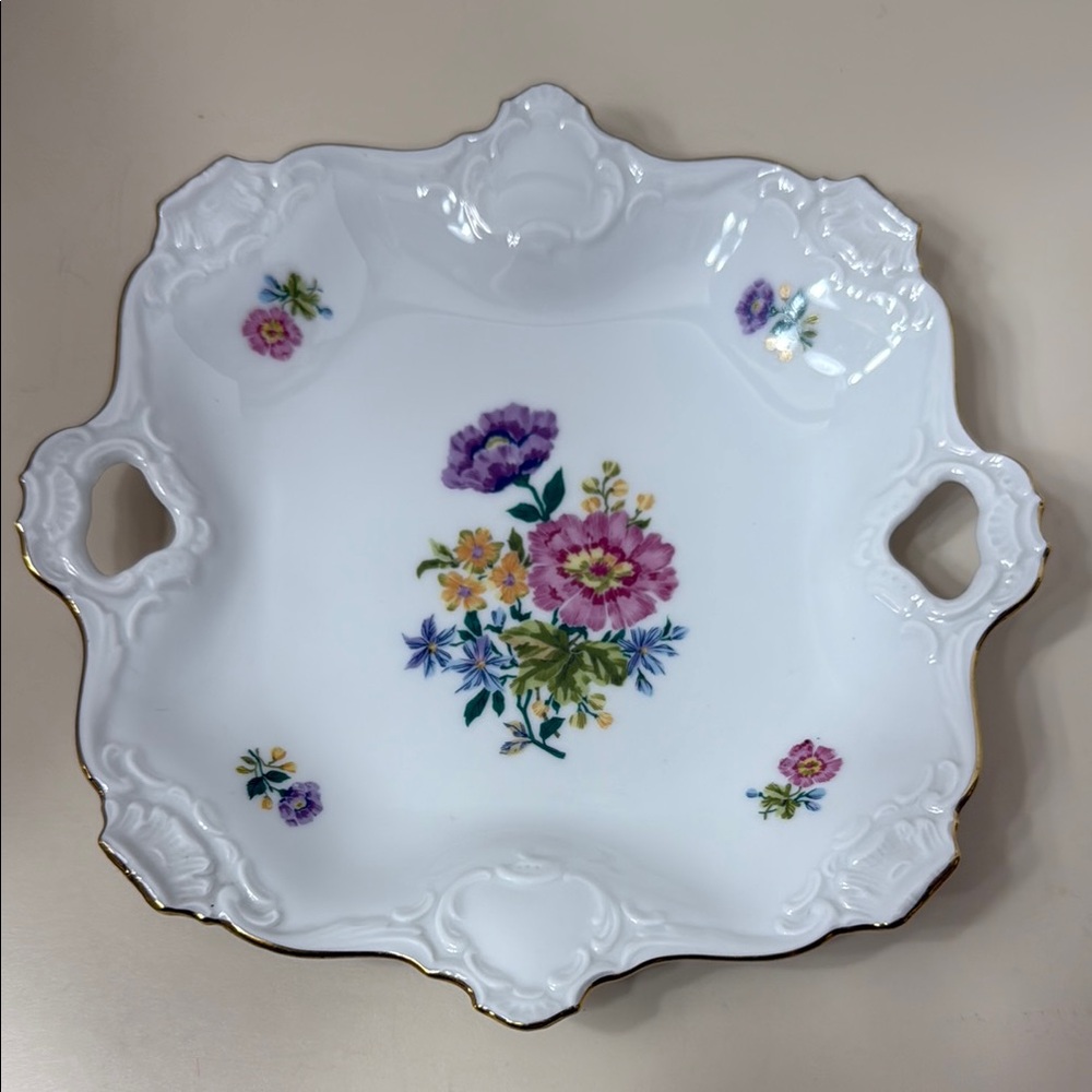 AK Kaiser W Germany Vtg Annette Floral Porcelain Serving Dish Plate Gold Trim